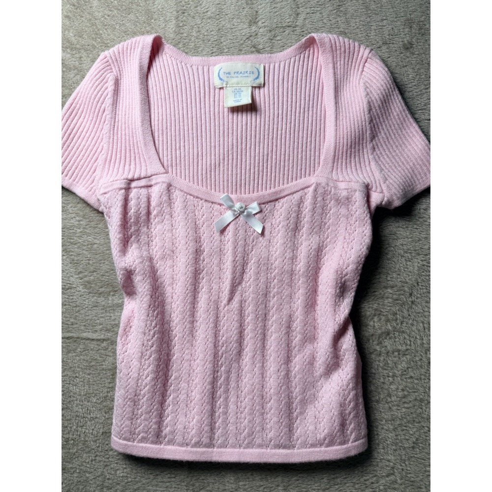 Rachel Ashwell Pink Pointelle Rosette‎ Bow  Top XS Coquette Romantic Balletcors